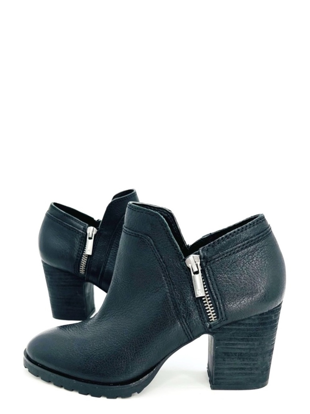 Lucky Brand Natlee Ankle Boot Black Leather Heeled Bootie Women's Size 6.5 EUC